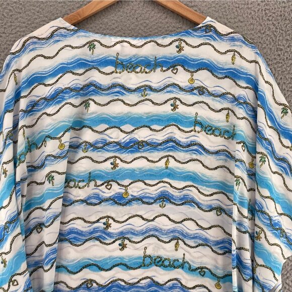 Quacker Factory Top Womens Extra Large Blue Ocean Charm Bracelet Shawl Blouse - Picture 4 of 9